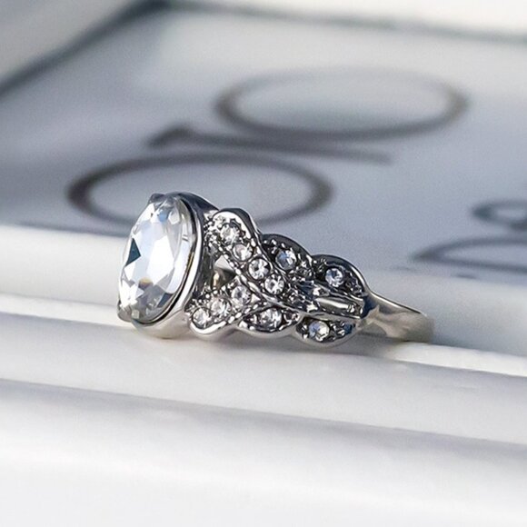 🍁 Engagement Oval Flower Pure Gemstone Zircon Rings for Women, EVGG1242 - Picture 2 of 5